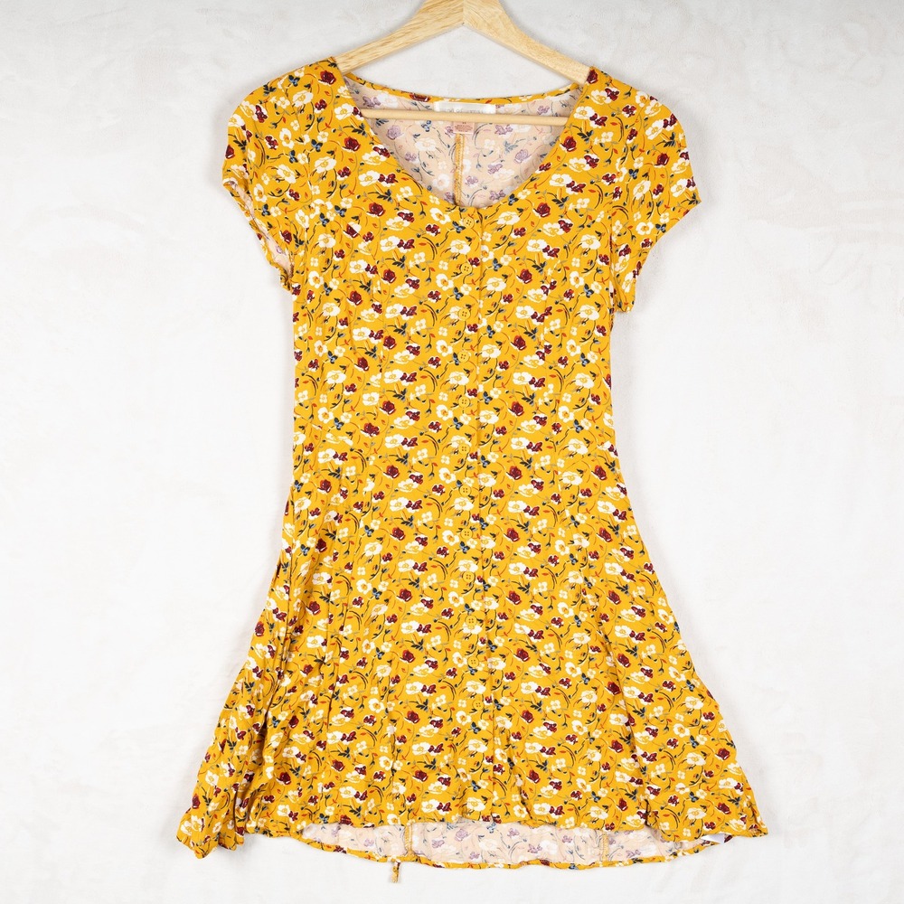Band of Gypsies Mini Dress XS Floral Print V Neck Short Sleeve Casual Fairy